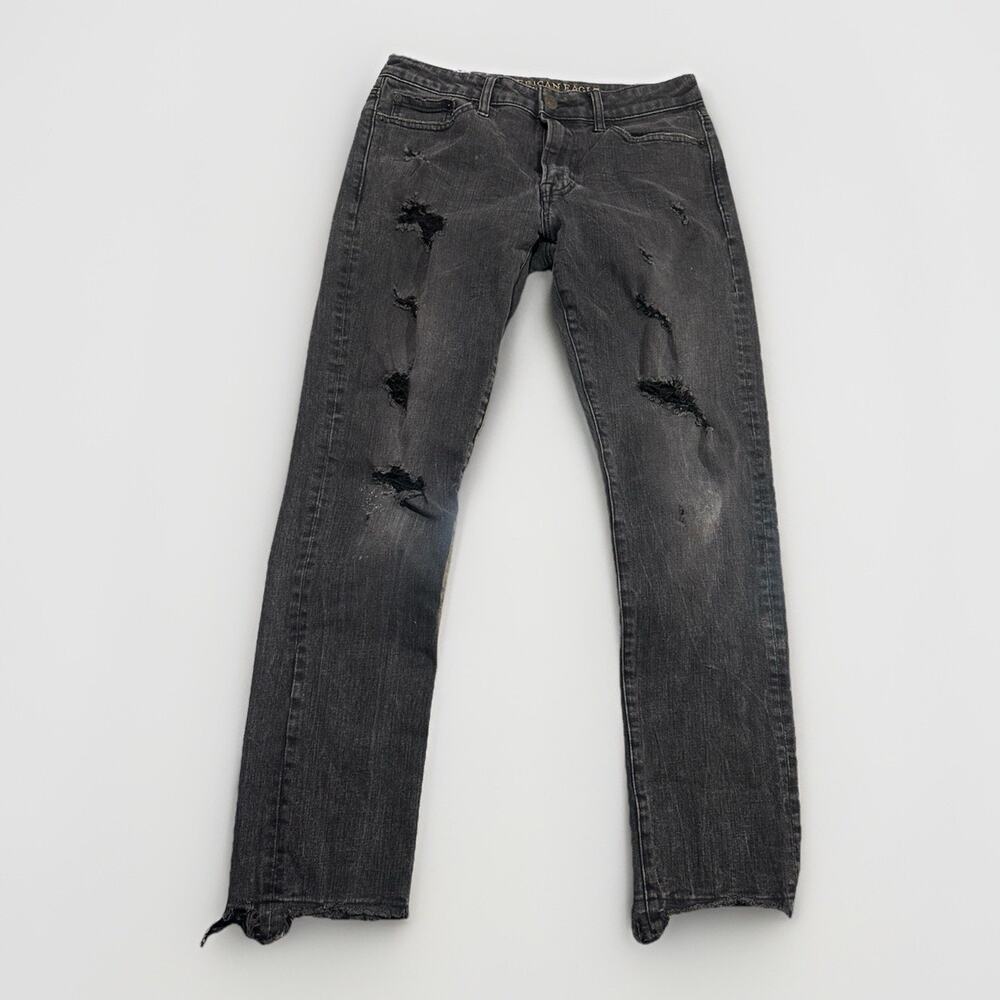 American Eagle Men’s Jeans Extreme Flex Size 30x30 Black Distressed Slim Goth